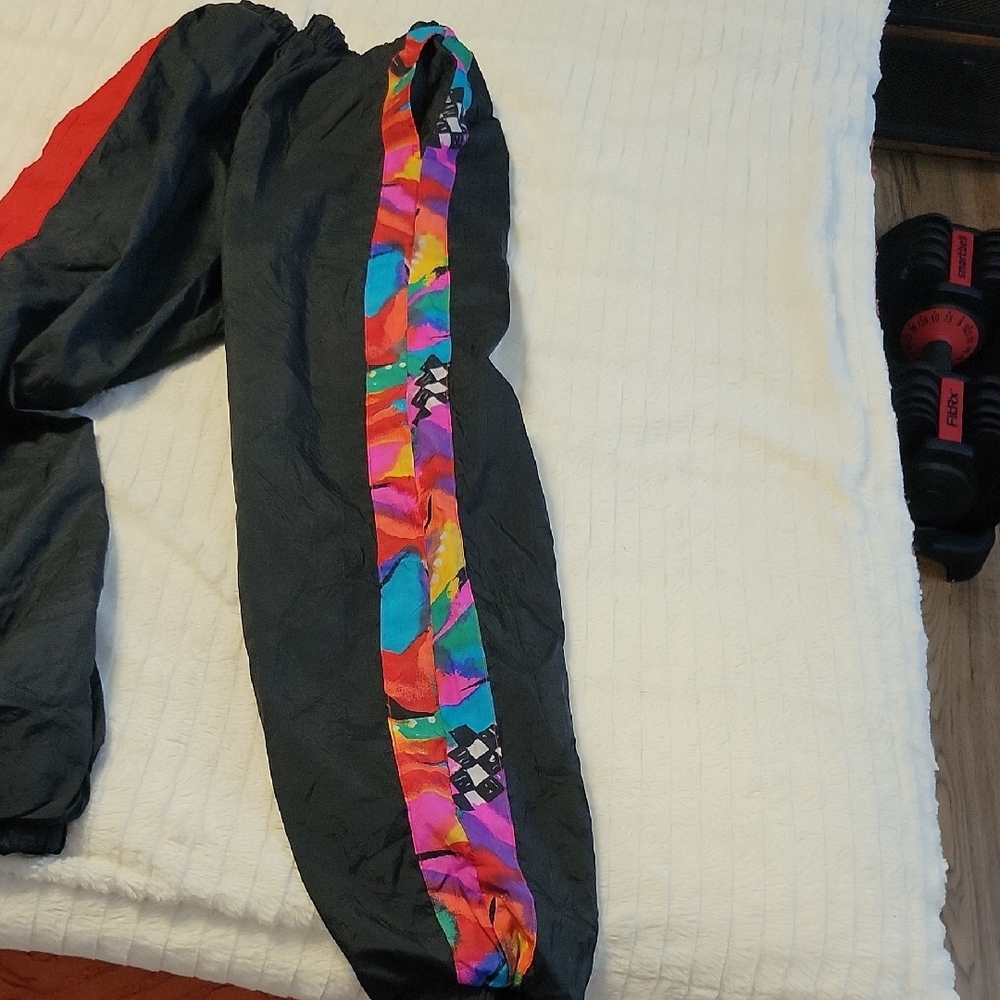 VINTAGE LONDON FOG Girl's Colorful Black Track Pants 80s 90s Vaporwave - Picture 12 of 15